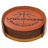 Basketball 4" Round Laserable Leatherette 6-Coaster Set