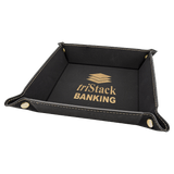 Black/Gold Laserable Leatherette Snap Up Tray with Gold 6" x 6" Snaps