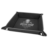 Black/Silver Laserable Leatherette Snap Up Tray with Silver 6" x 6" Snaps