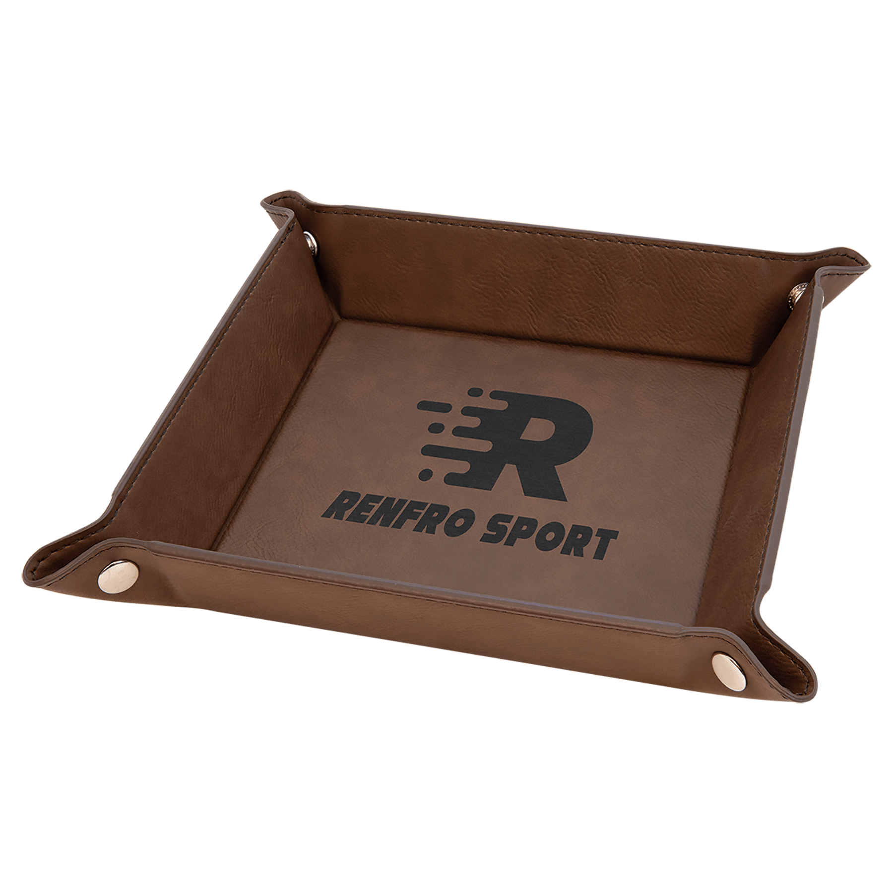 Dark Brown 6" x 6" Laserable Leatherette Snap Up Tray with Silver Snaps