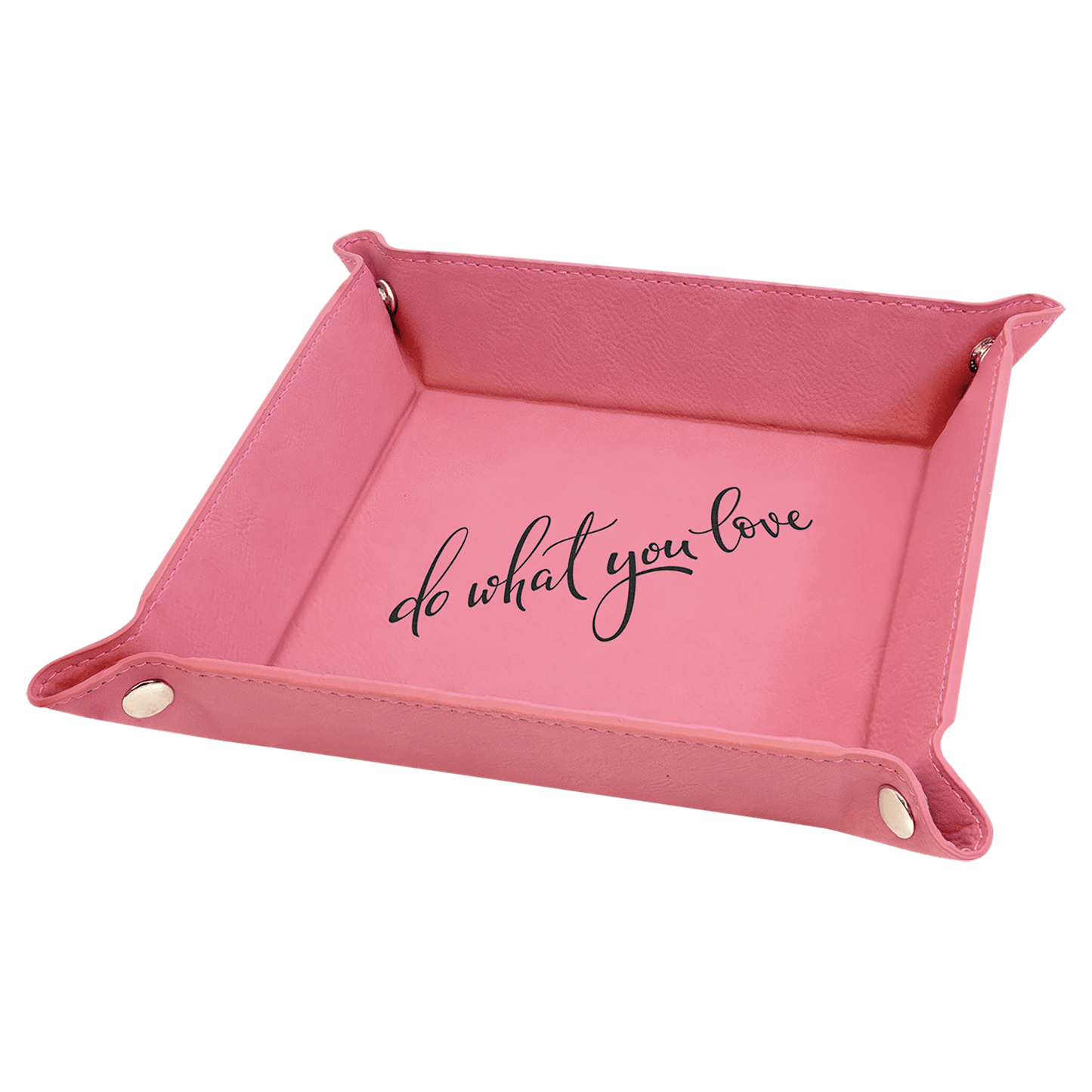 Pink 6" x 6" Laserable Leatherette Snap Up Tray with Silver Snaps