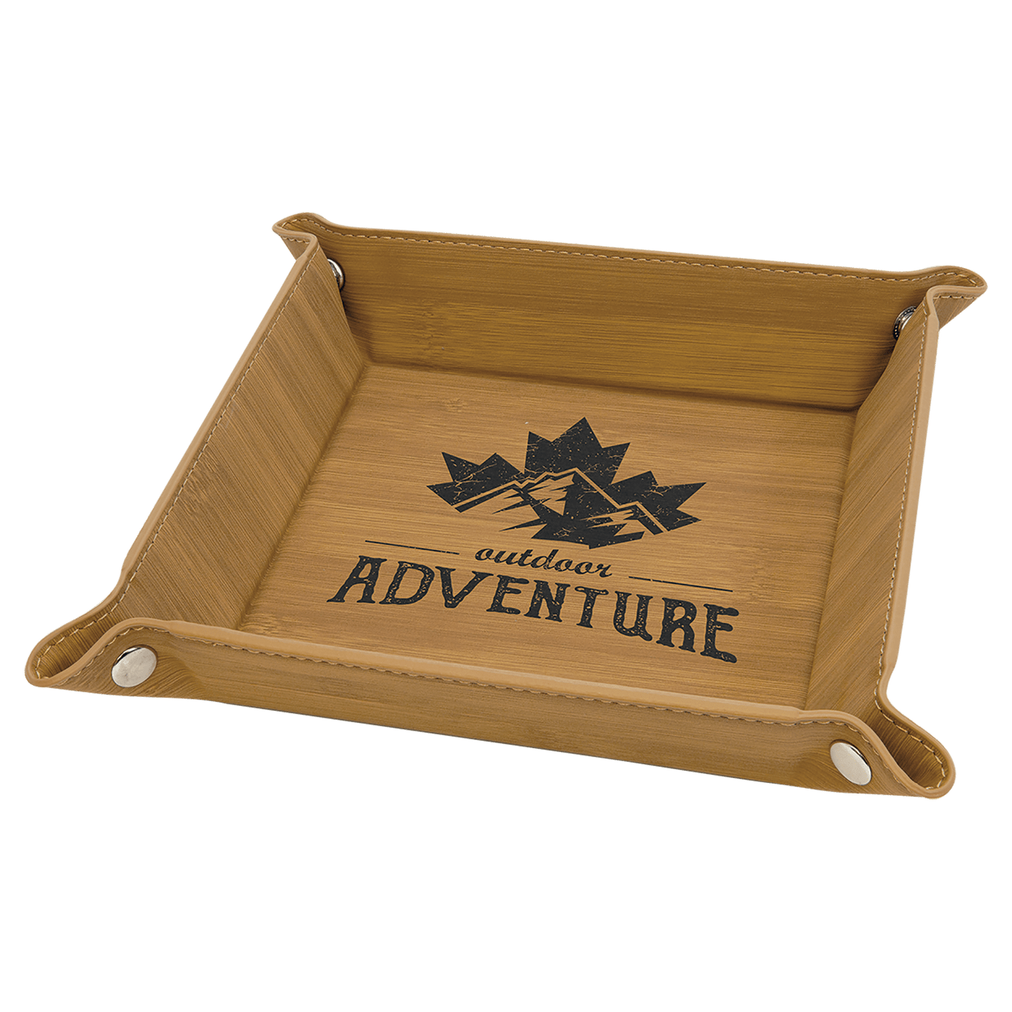 Bamboo Laserable Leatherette Snap Up Tray with Silver 6" x 6" Laserable Leatherette Snap Up Tray with Silver Snaps