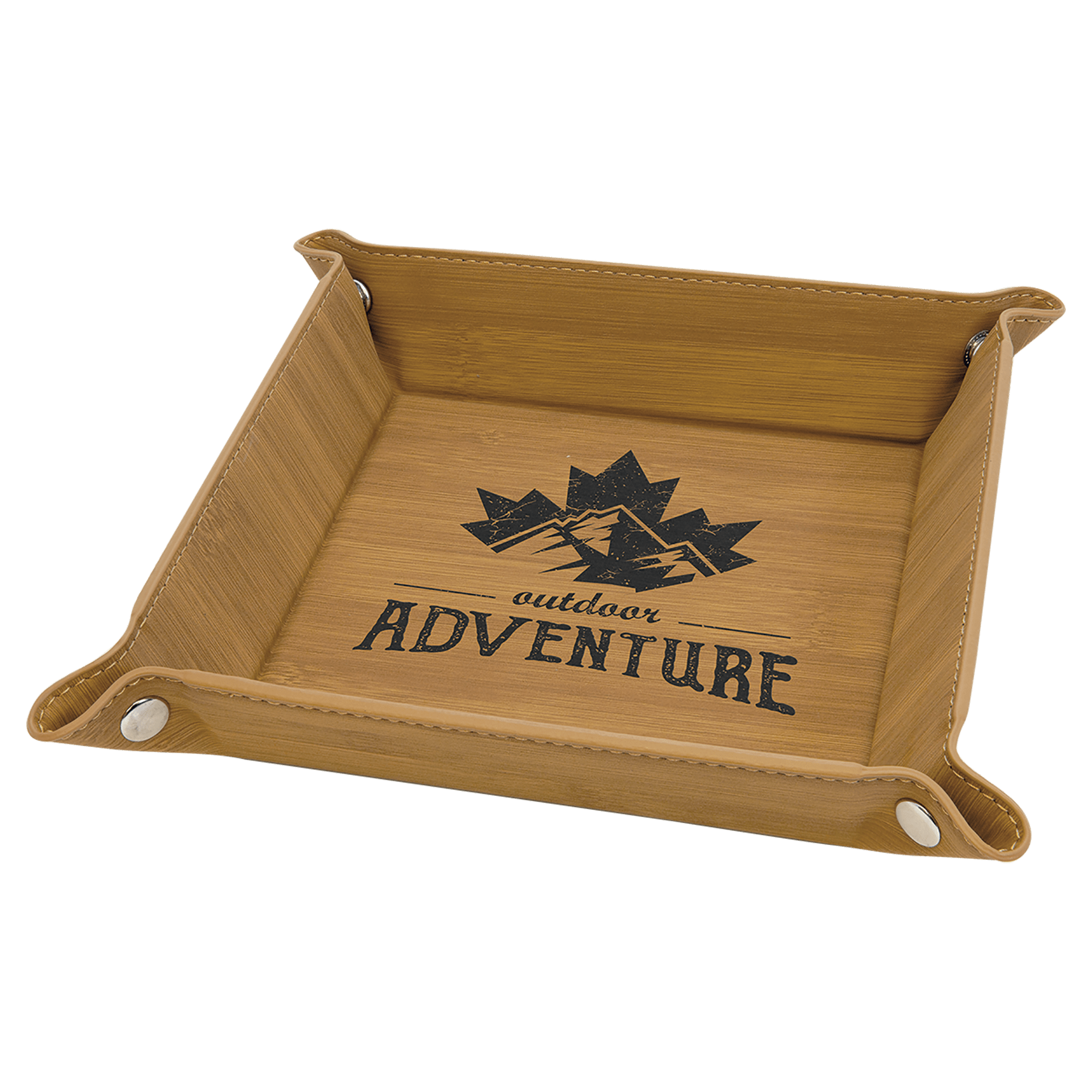 Bamboo Laserable Leatherette Snap Up Tray with Silver 6" x 6" Laserable Leatherette Snap Up Tray with Silver Snaps