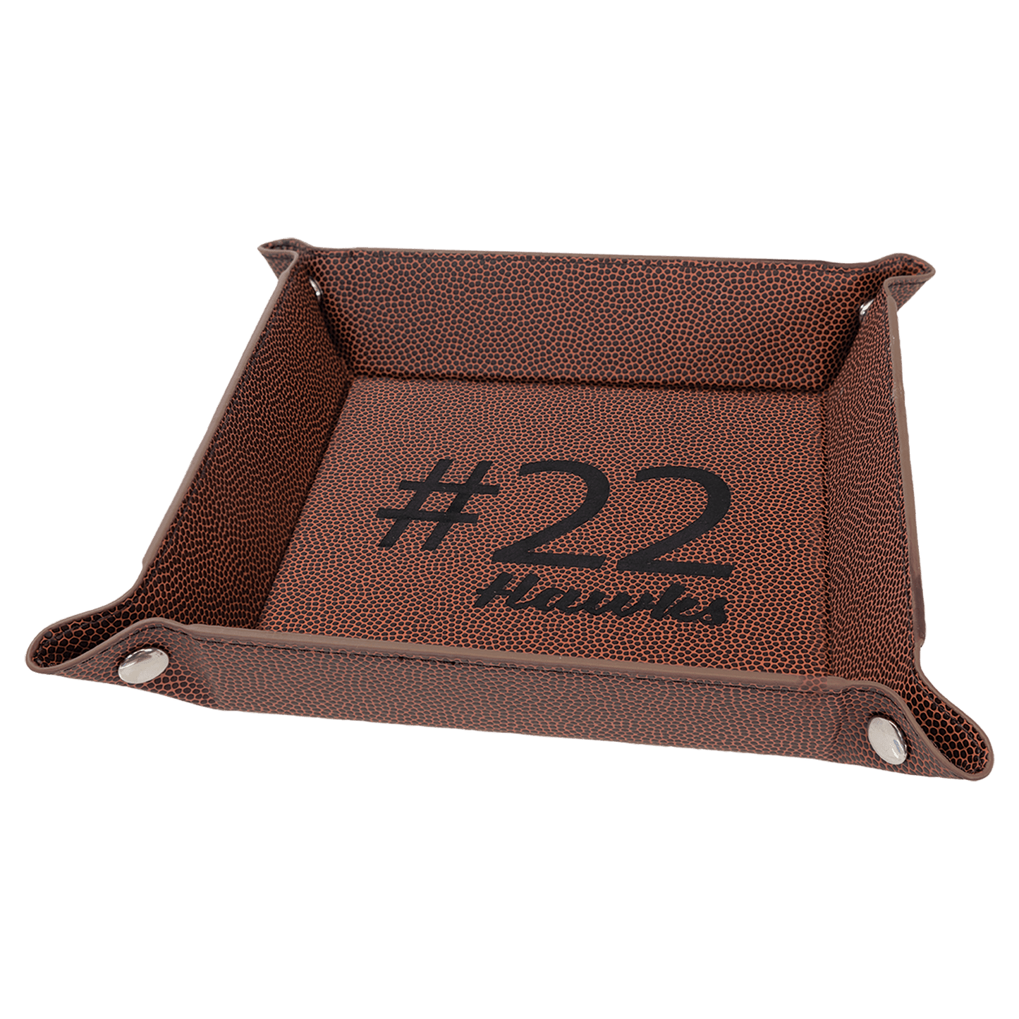 Football Laserable Leatherette Snap Up Tray with Silver 6" x 6" Laserable Leatherette Snap Up Tray with Silver Snaps