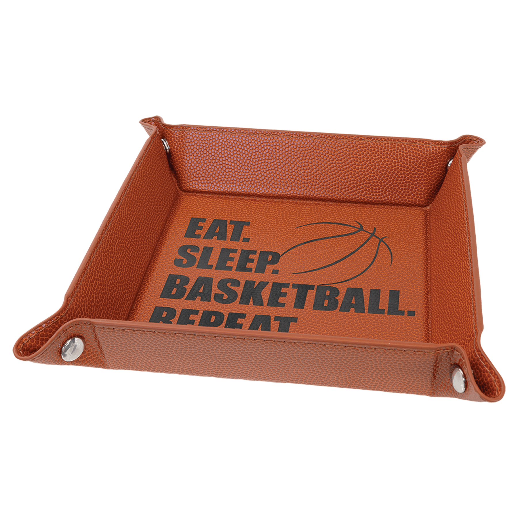 Basketball Laserable Leatherette Snap Up Tray with Silver 6" x 6" Laserable Leatherette Snap Up Tray with Silver Snaps