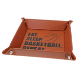 Basketball Laserable Leatherette Snap Up Tray with Silver 6" x 6" Snaps