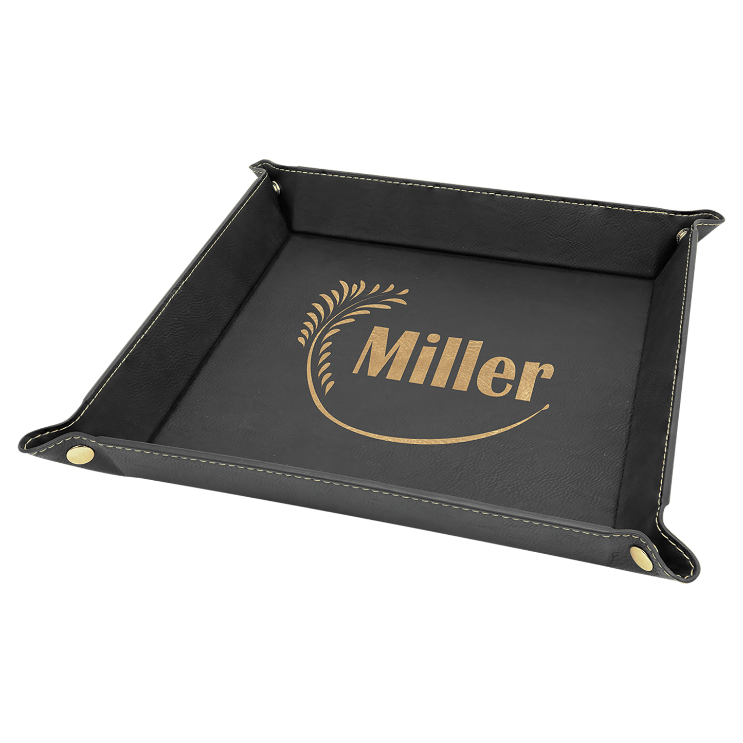 Black/Gold Laserable Leatherette Snap Up Tray with Gold 2 6" x 6" Laserable Leatherette Snap Up Tray with Silver Snaps