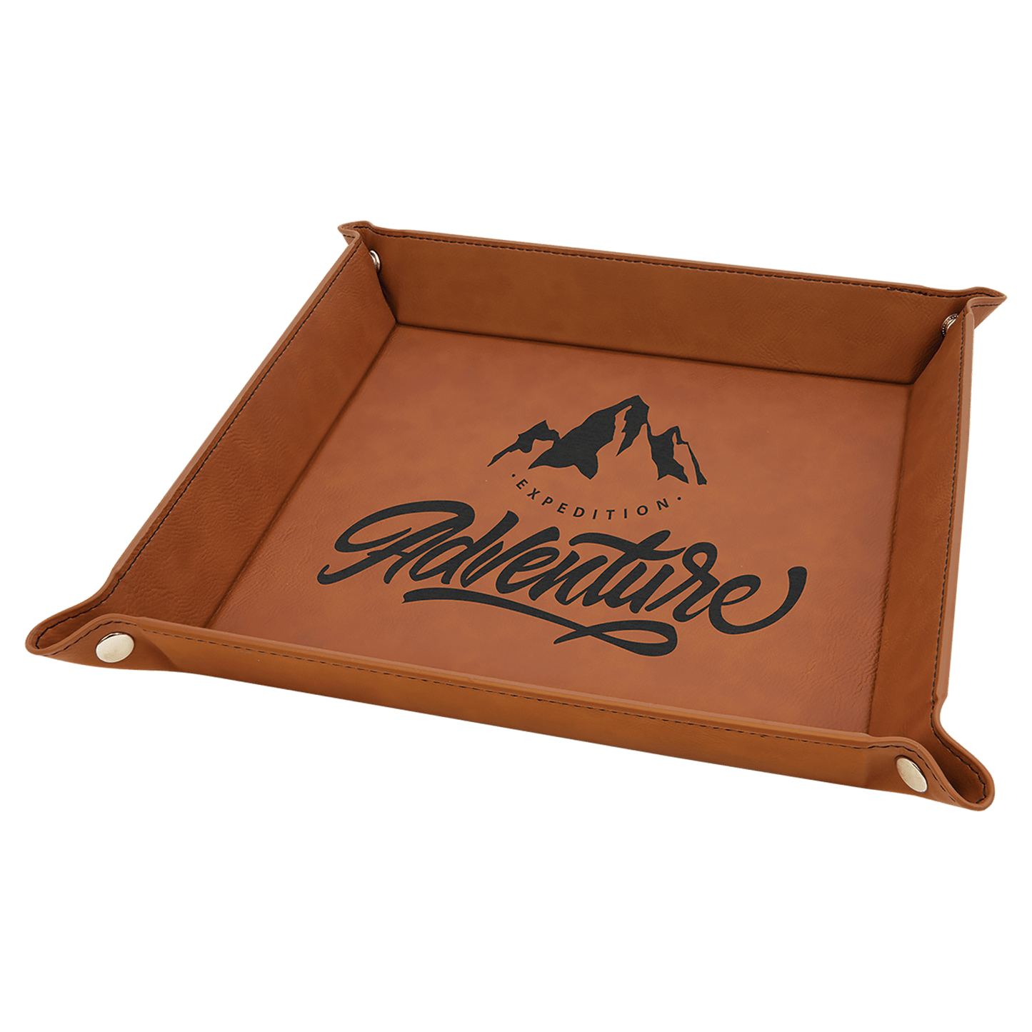 Rawhide 2 6" x 6" Laserable Leatherette Snap Up Tray with Silver Snaps