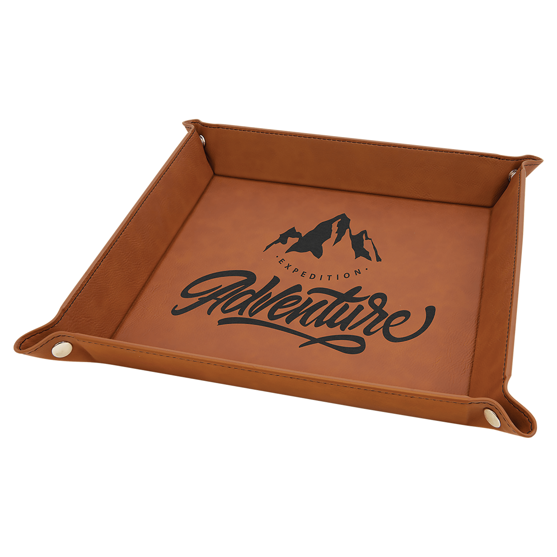 Rawhide 2 6" x 6" Laserable Leatherette Snap Up Tray with Silver Snaps