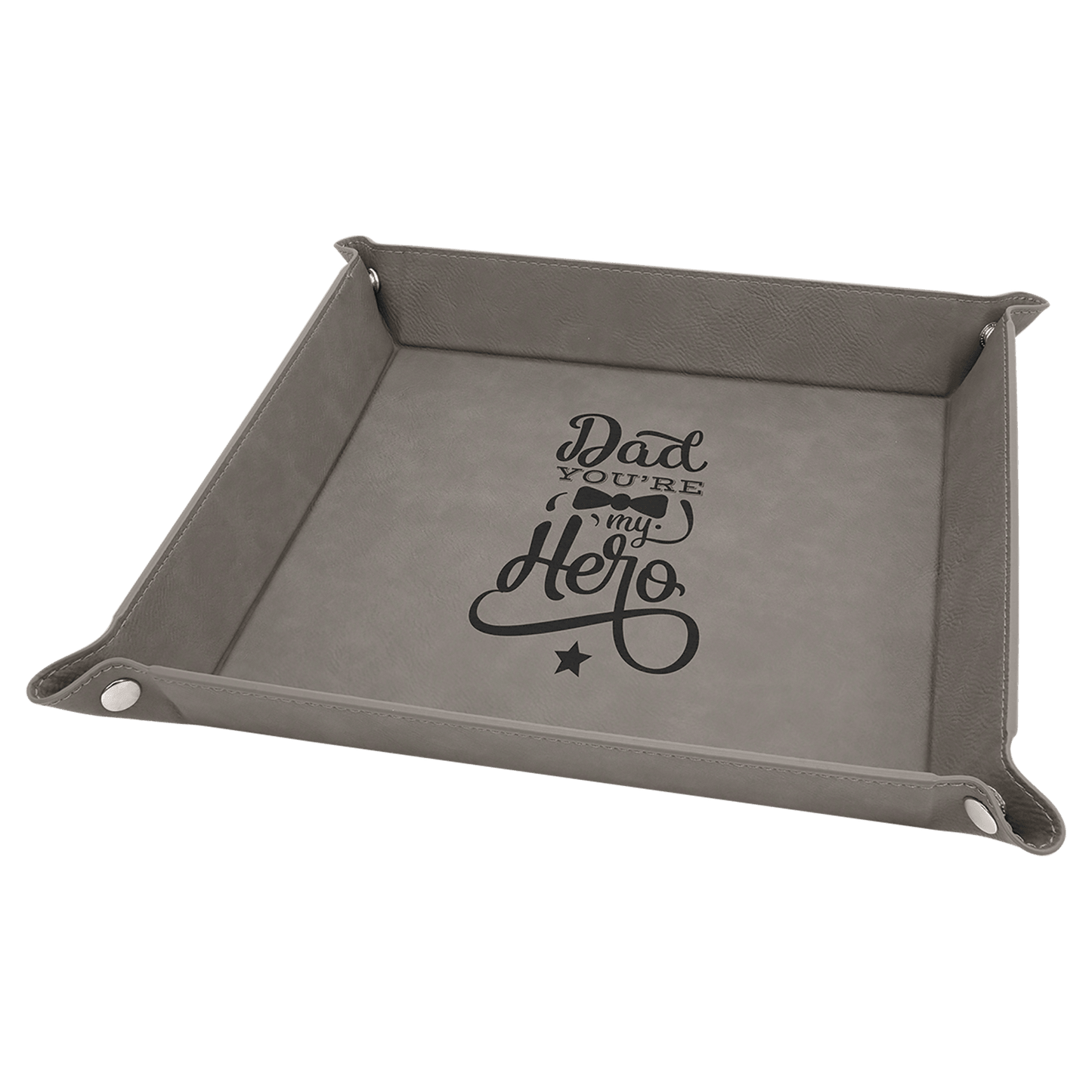 Gray 2 6" x 6" Laserable Leatherette Snap Up Tray with Silver Snaps