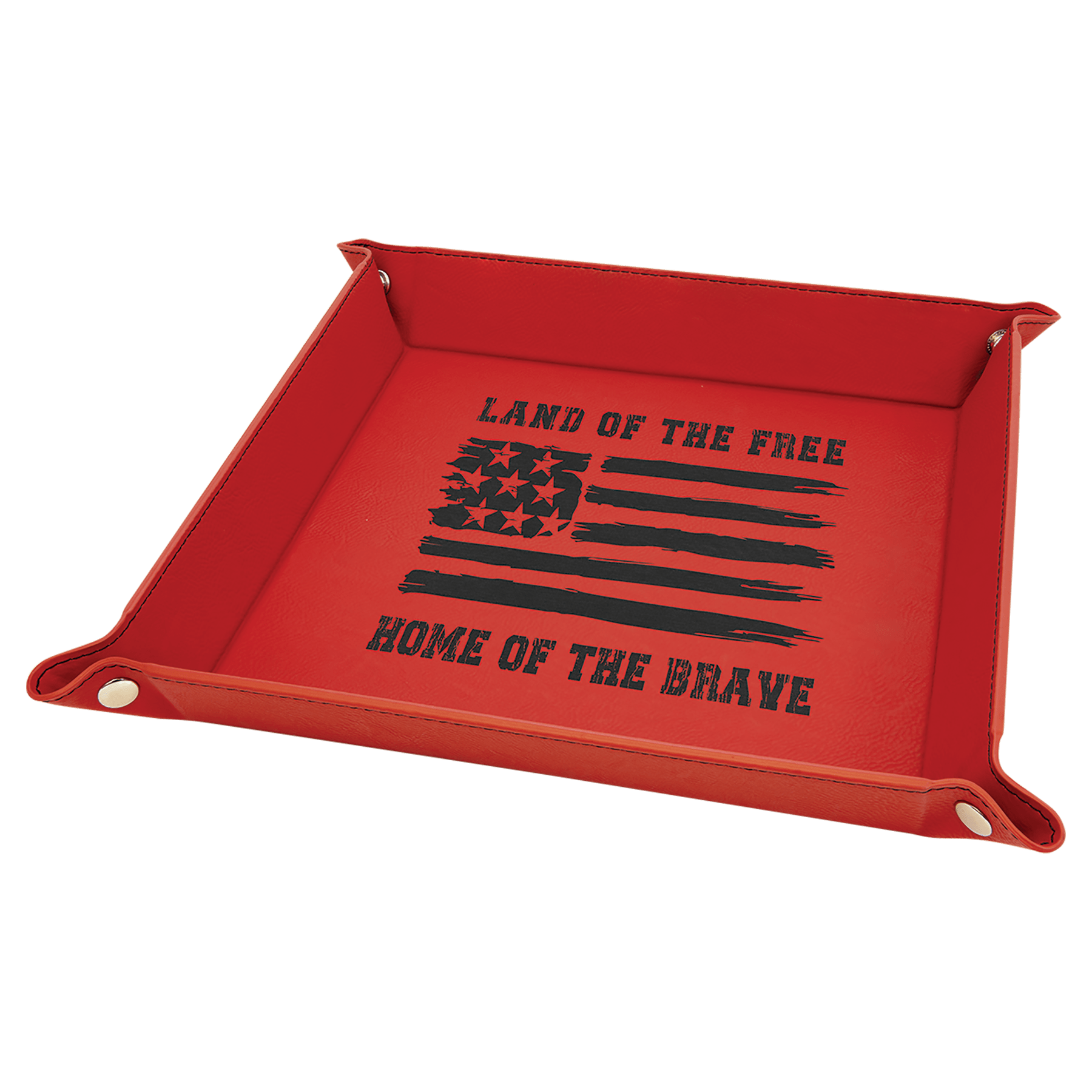 Red 2 6" x 6" Laserable Leatherette Snap Up Tray with Silver Snaps
