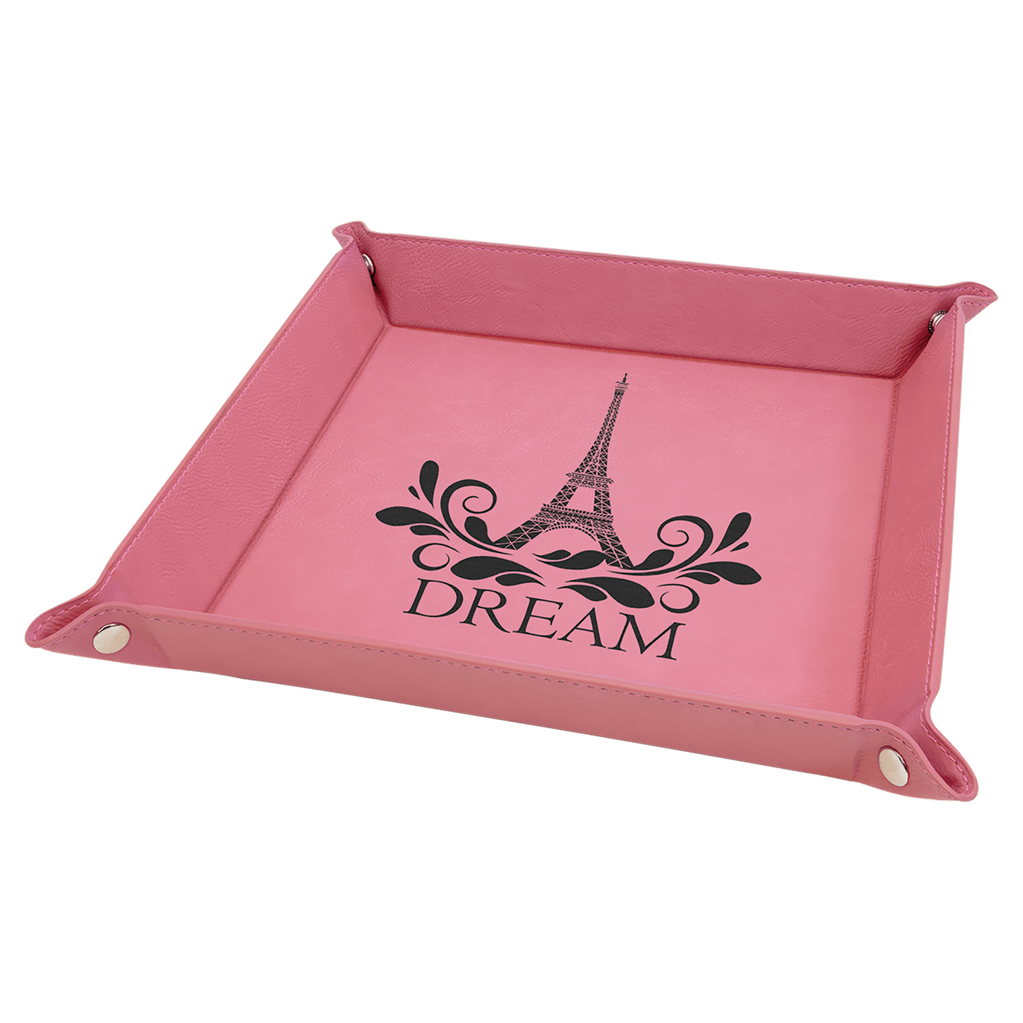 Pink 2 6" x 6" Laserable Leatherette Snap Up Tray with Silver Snaps