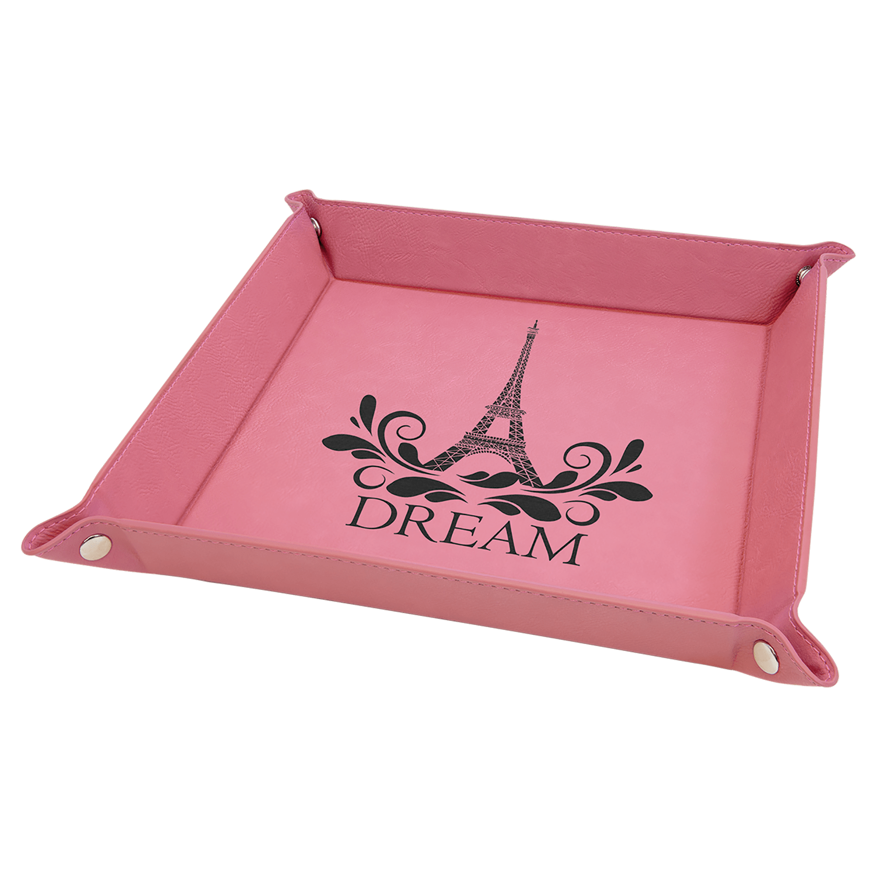 Pink 2 6" x 6" Laserable Leatherette Snap Up Tray with Silver Snaps