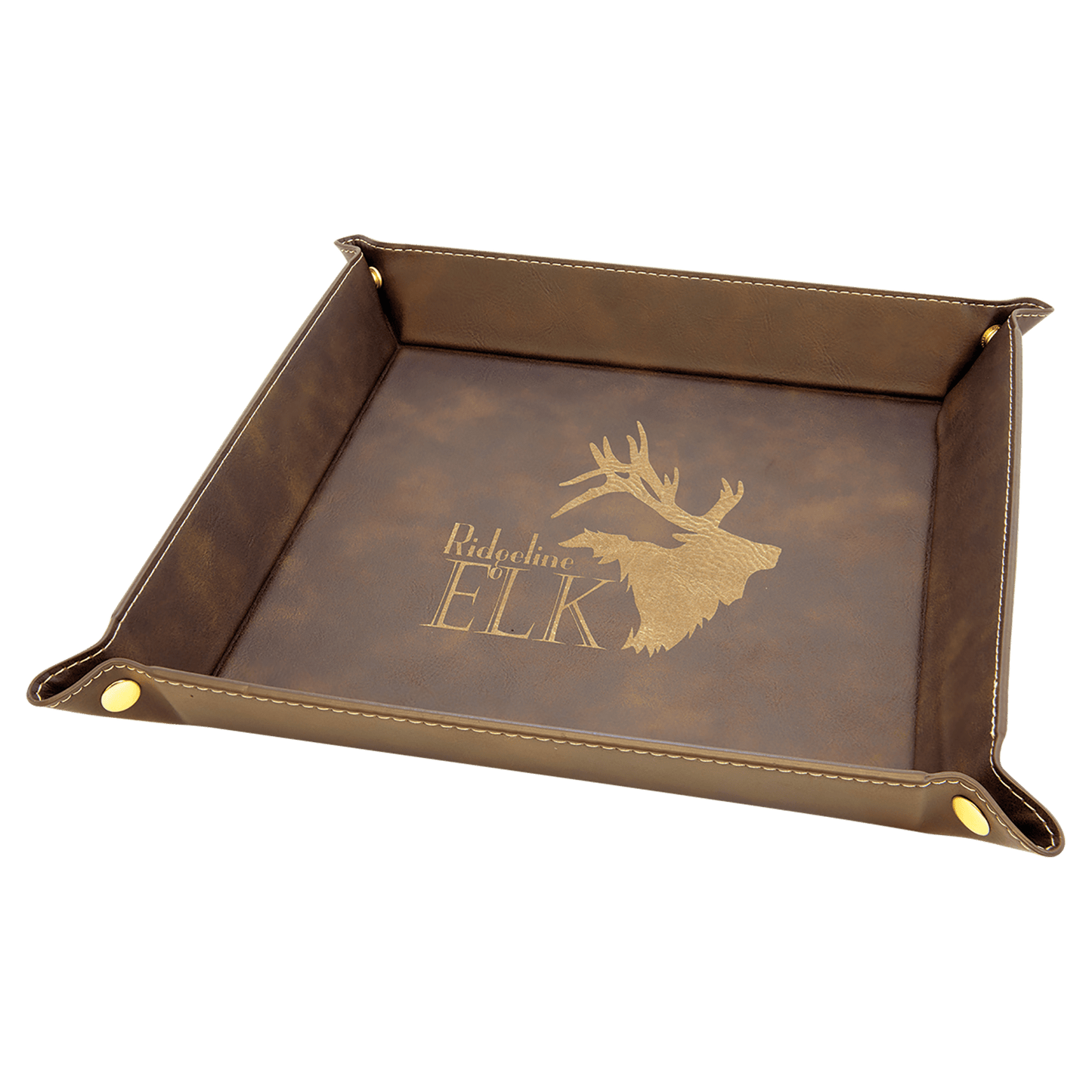 Rustic/Gold Laserable Leatherette Snap Up Tray with Gold 2 6" x 6" Laserable Leatherette Snap Up Tray with Silver Snaps