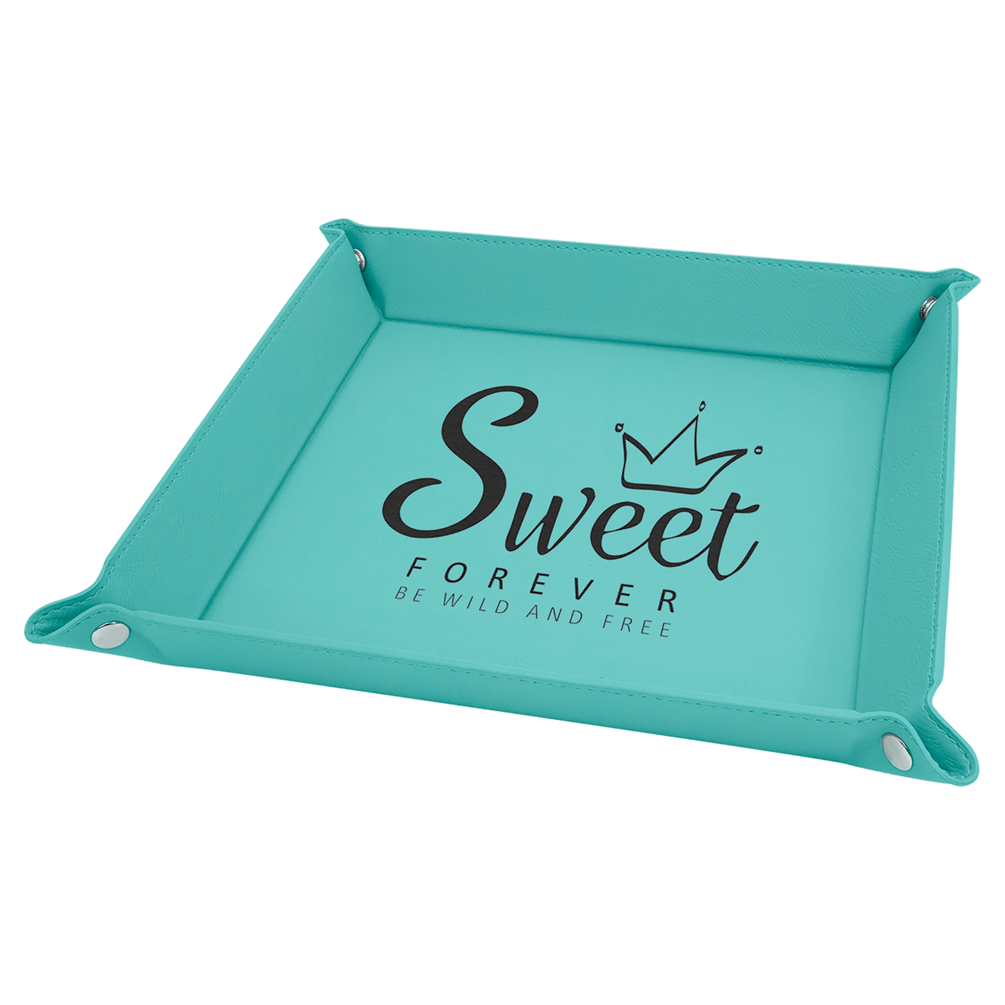Teal 2 6" x 6" Laserable Leatherette Snap Up Tray with Silver Snaps