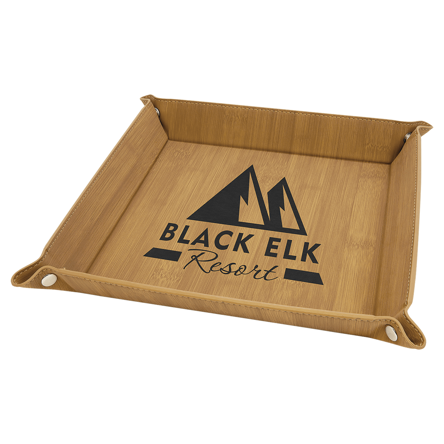 Bamboo Laserable Leatherette Snap Up Tray with Silver 2 6" x 6" Laserable Leatherette Snap Up Tray with Silver Snaps