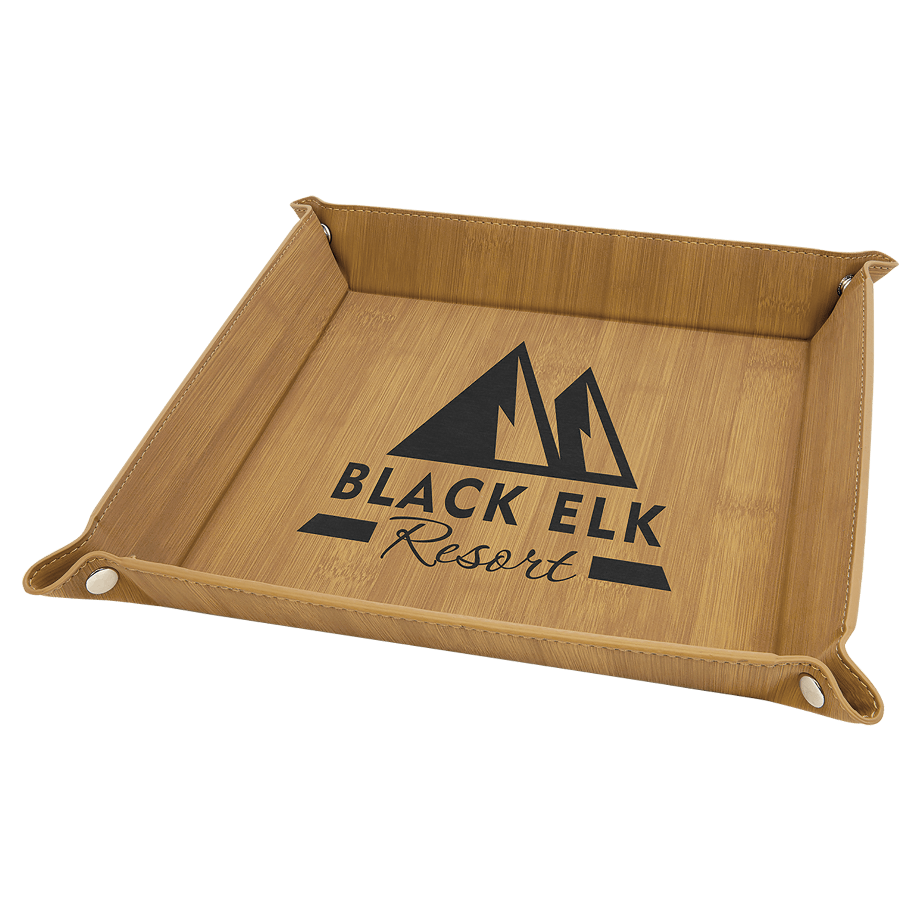 Bamboo Laserable Leatherette Snap Up Tray with Silver 2 6" x 6" Laserable Leatherette Snap Up Tray with Silver Snaps