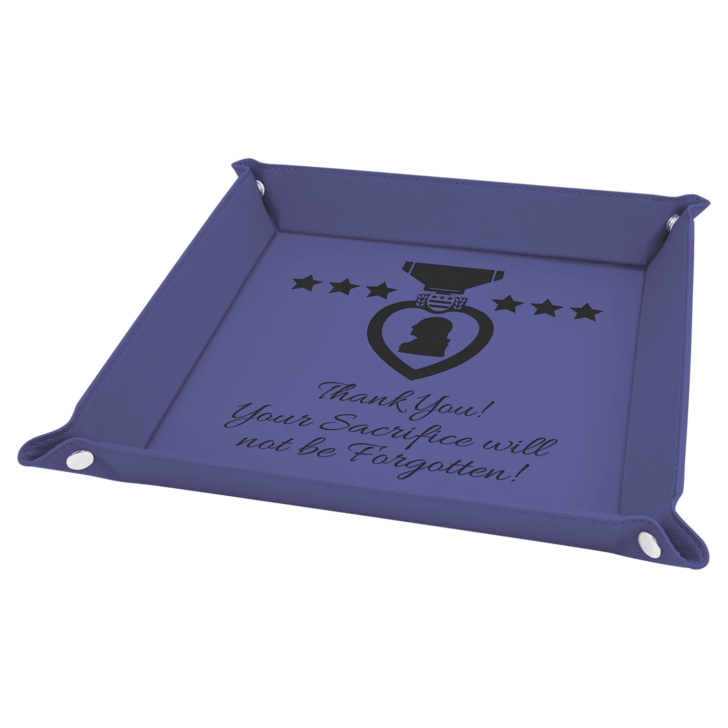 Purple 2 6" x 6" Laserable Leatherette Snap Up Tray with Silver Snaps