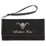 Black/Silver 7 1/2" x 4" Laserable Leatherette Wallet with Strap