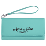 Teal 7 1/2" x 4" Laserable Leatherette Wallet with Strap