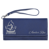 Blue/Silver 7 1/2" x 4" Laserable Leatherette Wallet with Strap
