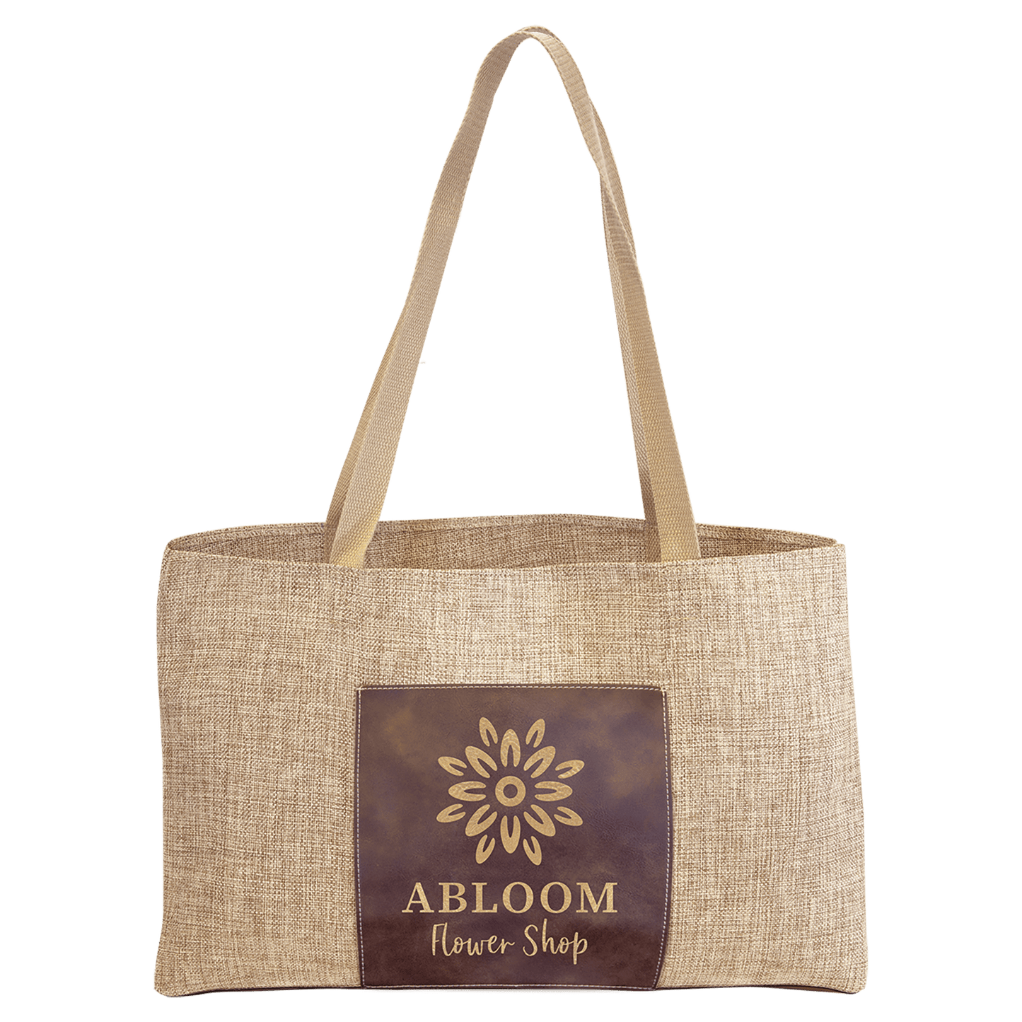 Rustic/Gold 19" x 12" Burlap Bag with 5" Laserable Leatherette Gusset