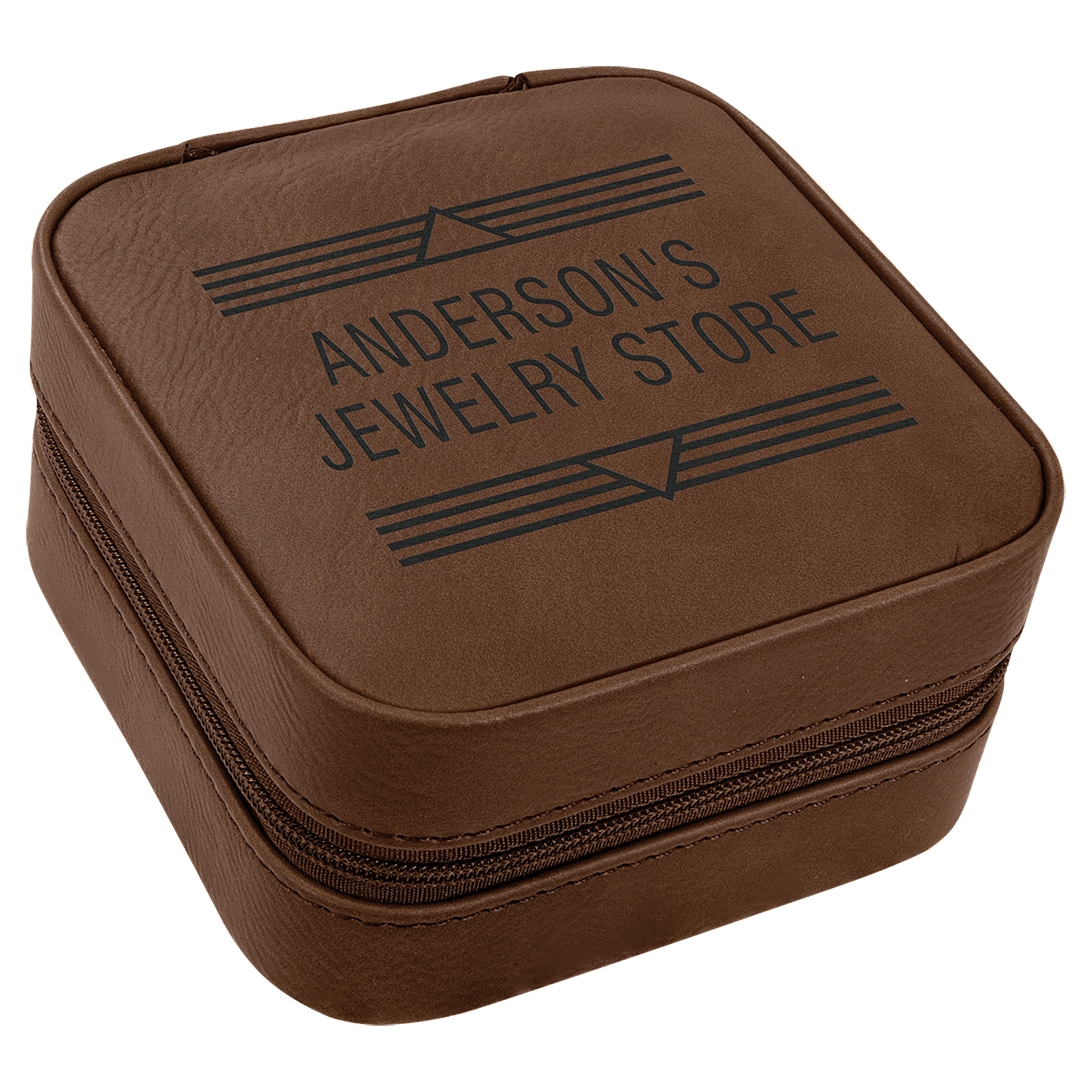 Dark Brown 4" X 4" Laserable Leatherette Travel Jewelry Box with Tan Lining
