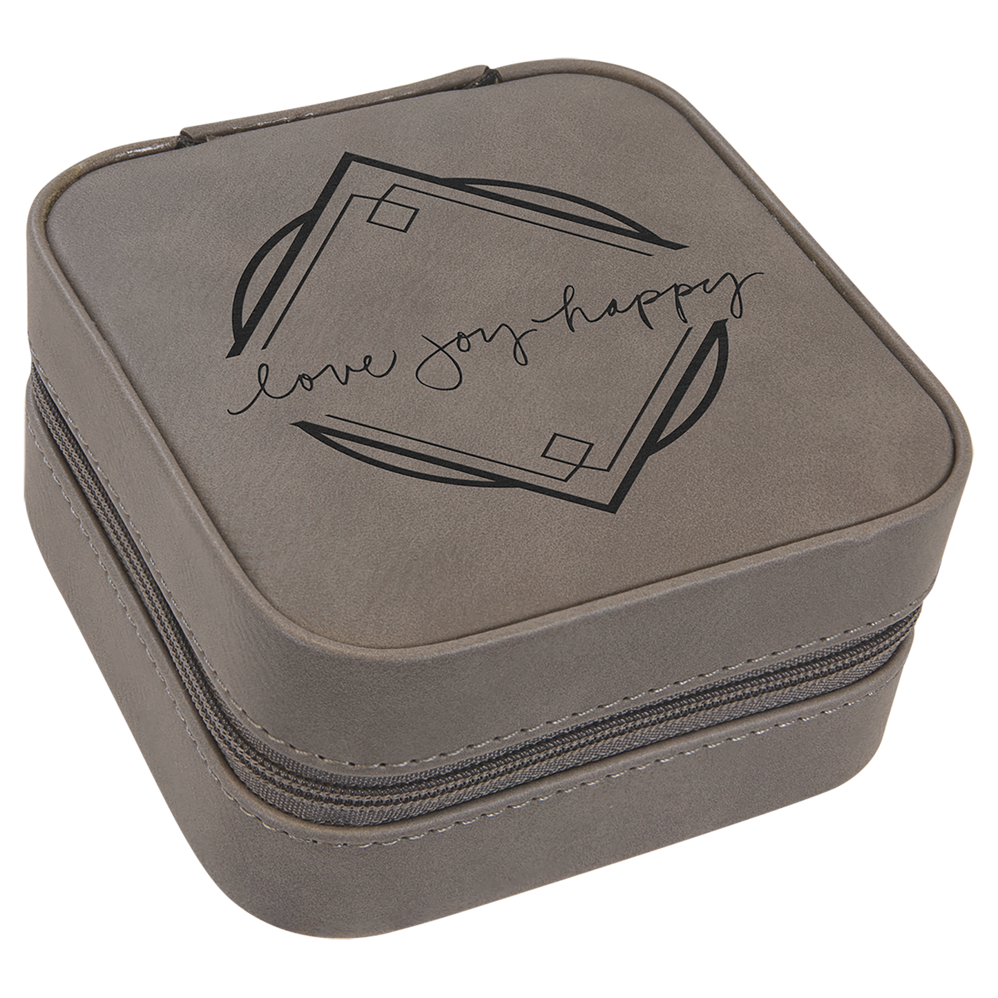 Gray 4" X 4" Laserable Leatherette Travel Jewelry Box with Tan Lining