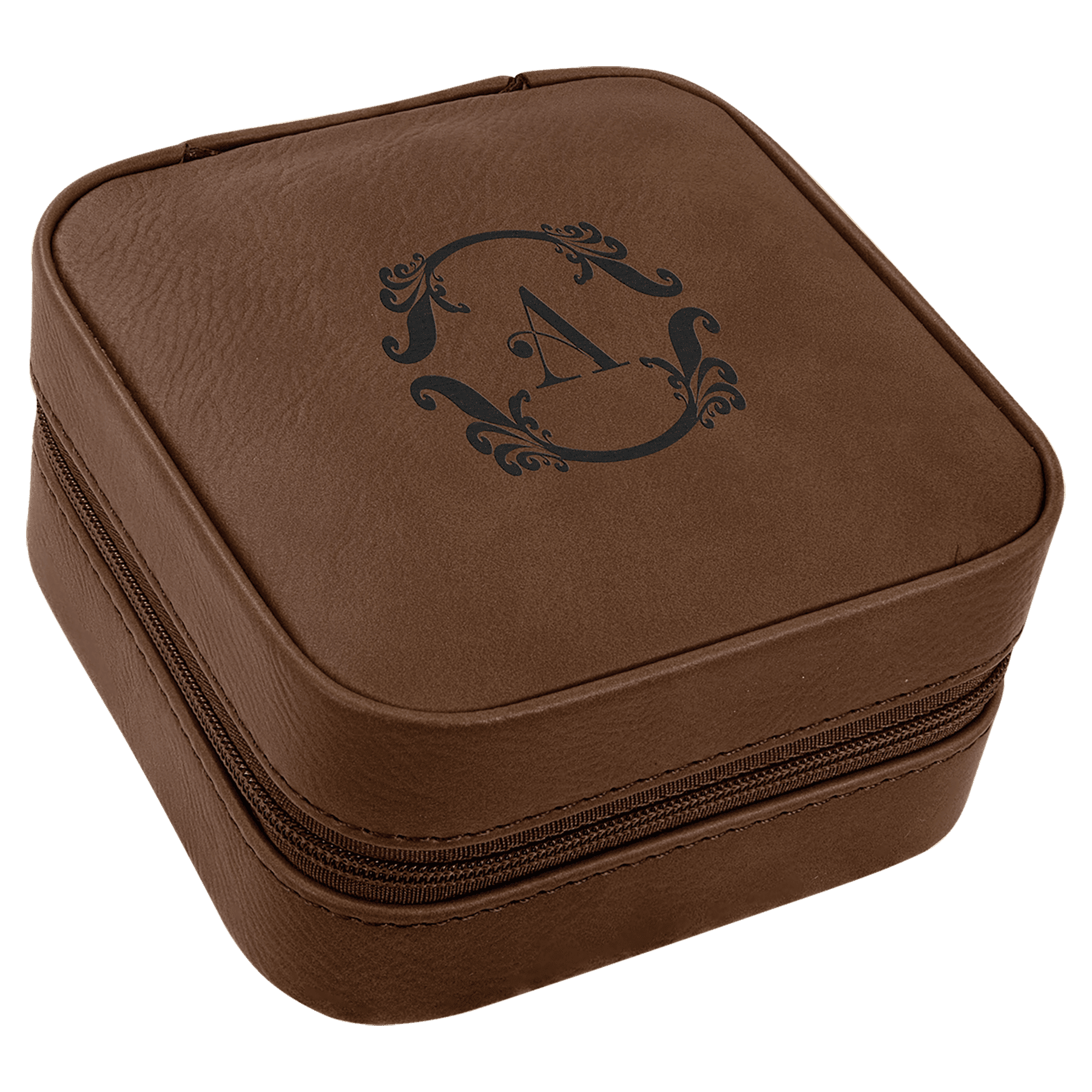 Dark Brown 4" X 4" Laserable Leatherette Travel Jewelry Box with Black Lining