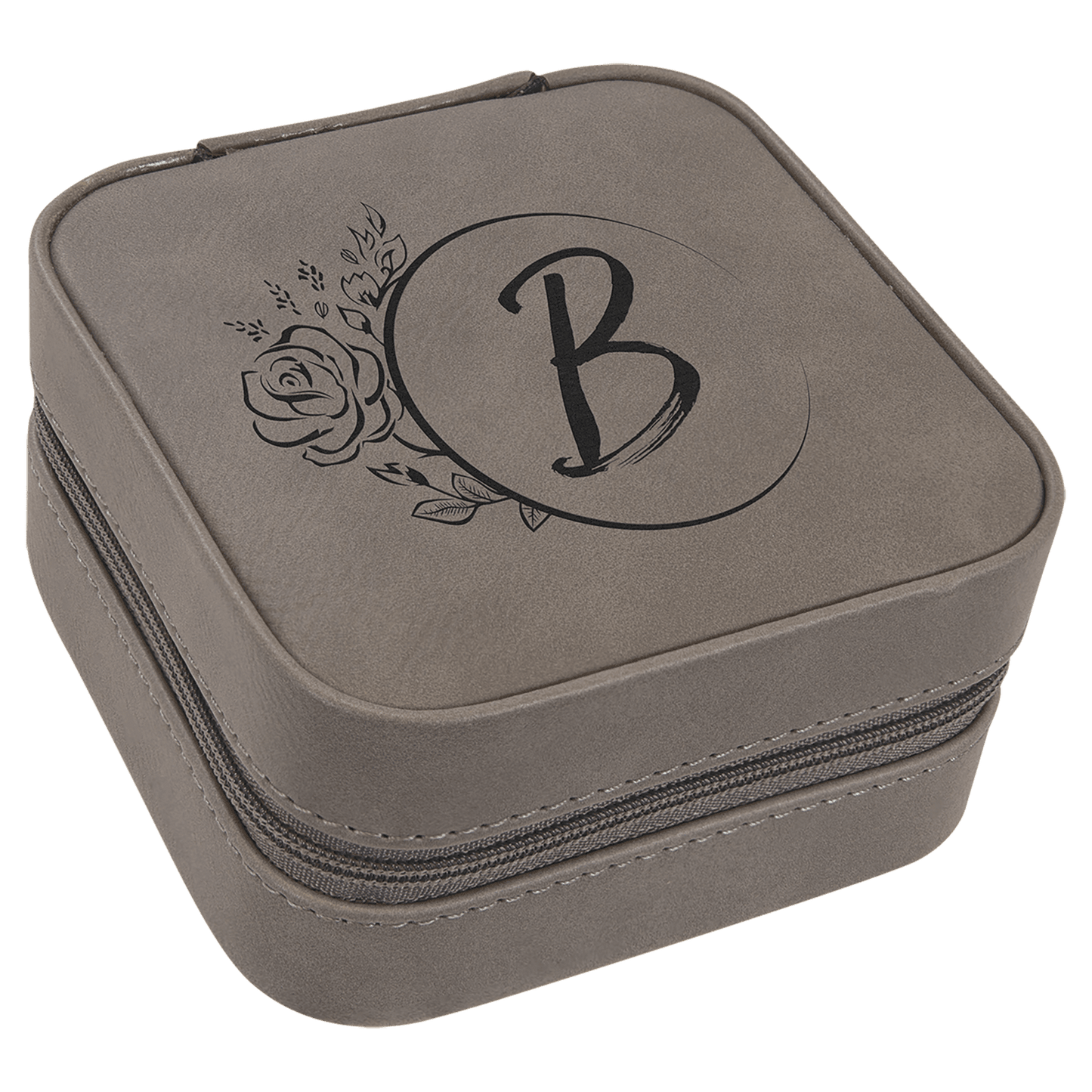 Gray 4" X 4" Laserable Leatherette Travel Jewelry Box with Black Lining