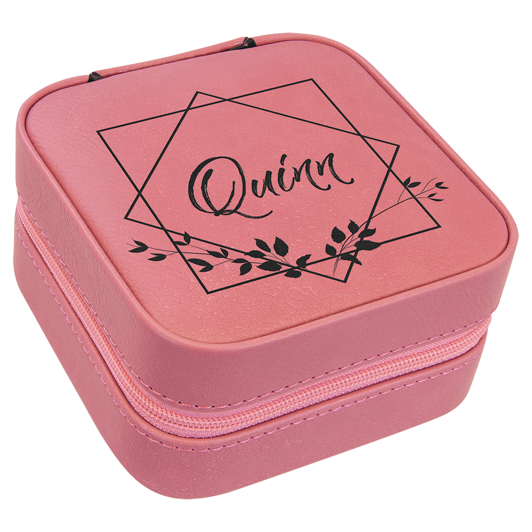 Pink 4" X 4" Laserable Leatherette Travel Jewelry Box with Black Lining
