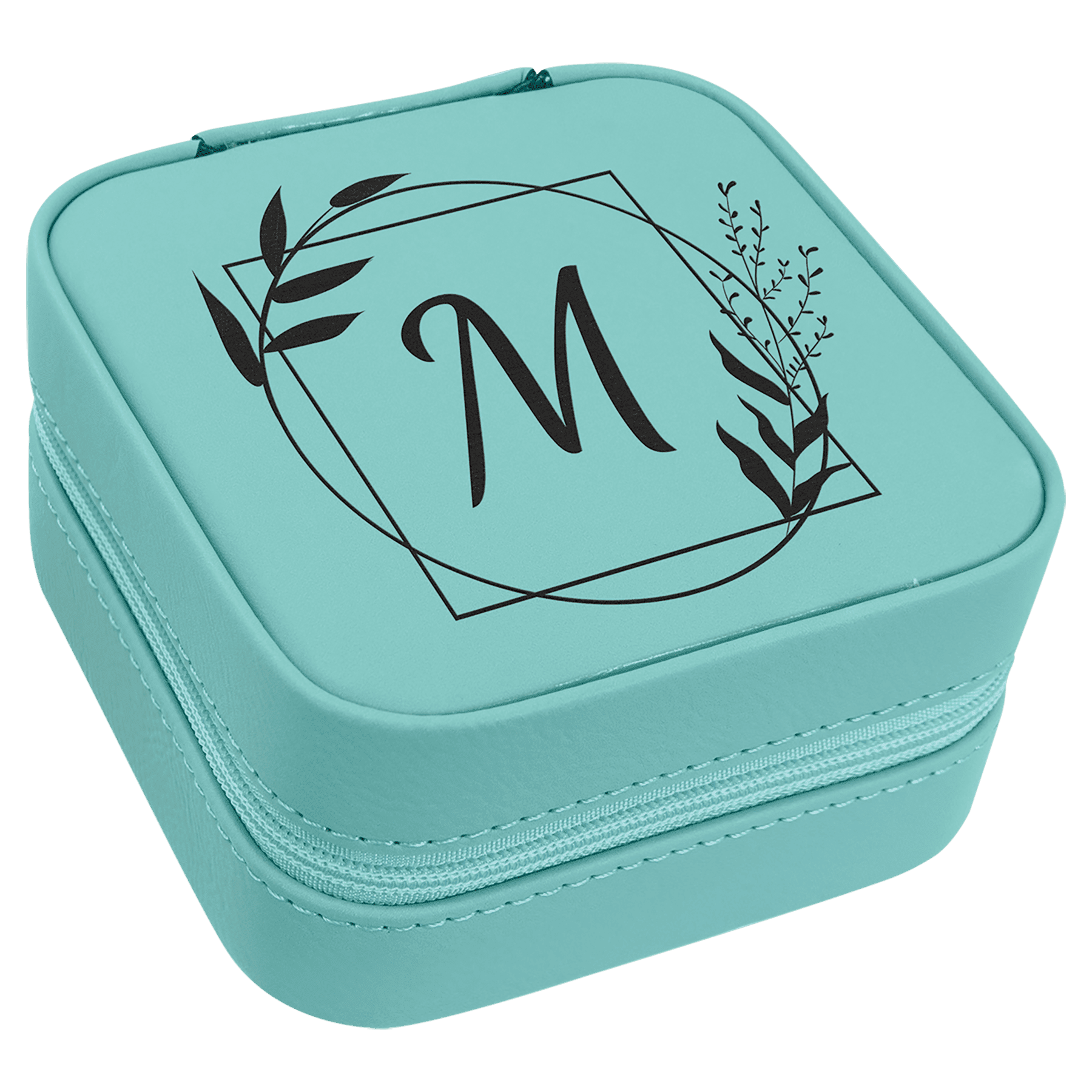 Teal 4" X 4" Laserable Leatherette Travel Jewelry Box with Black Lining