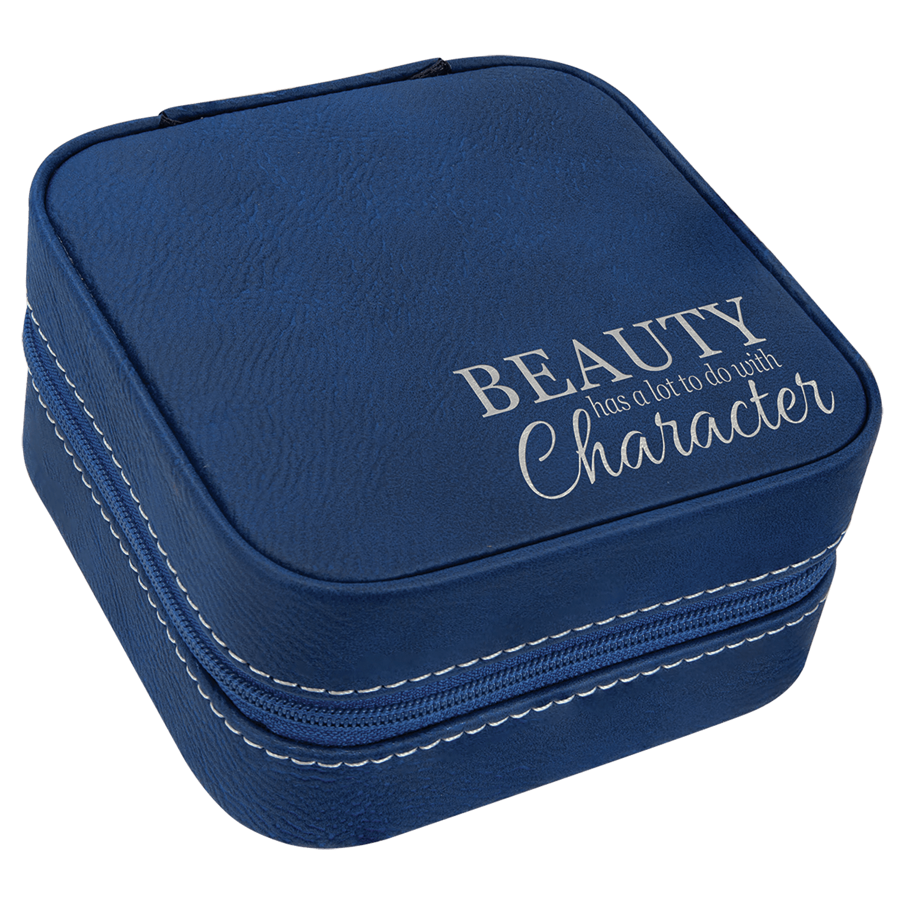 Blue/Silver 4" X 4" Laserable Leatherette Travel Jewelry Box with Black Lining