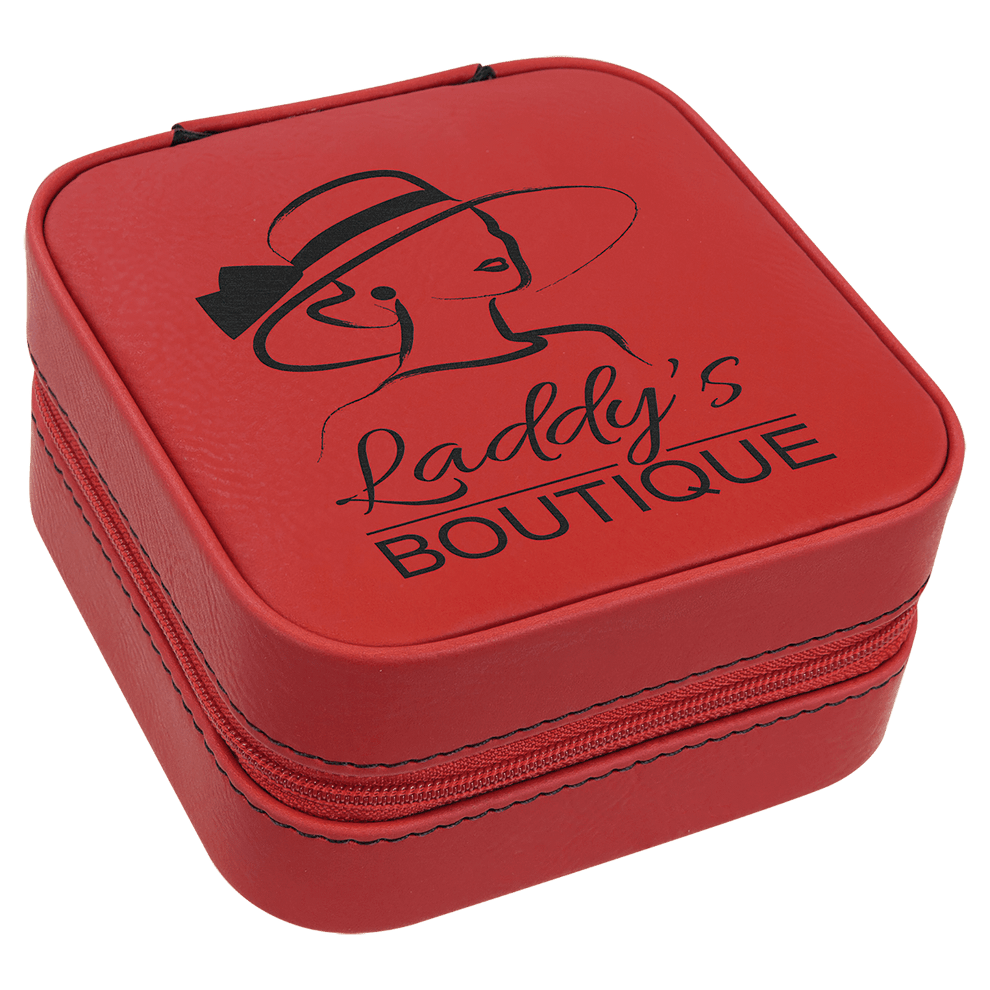Red 4" X 4" Laserable Leatherette Travel Jewelry Box with Black Lining