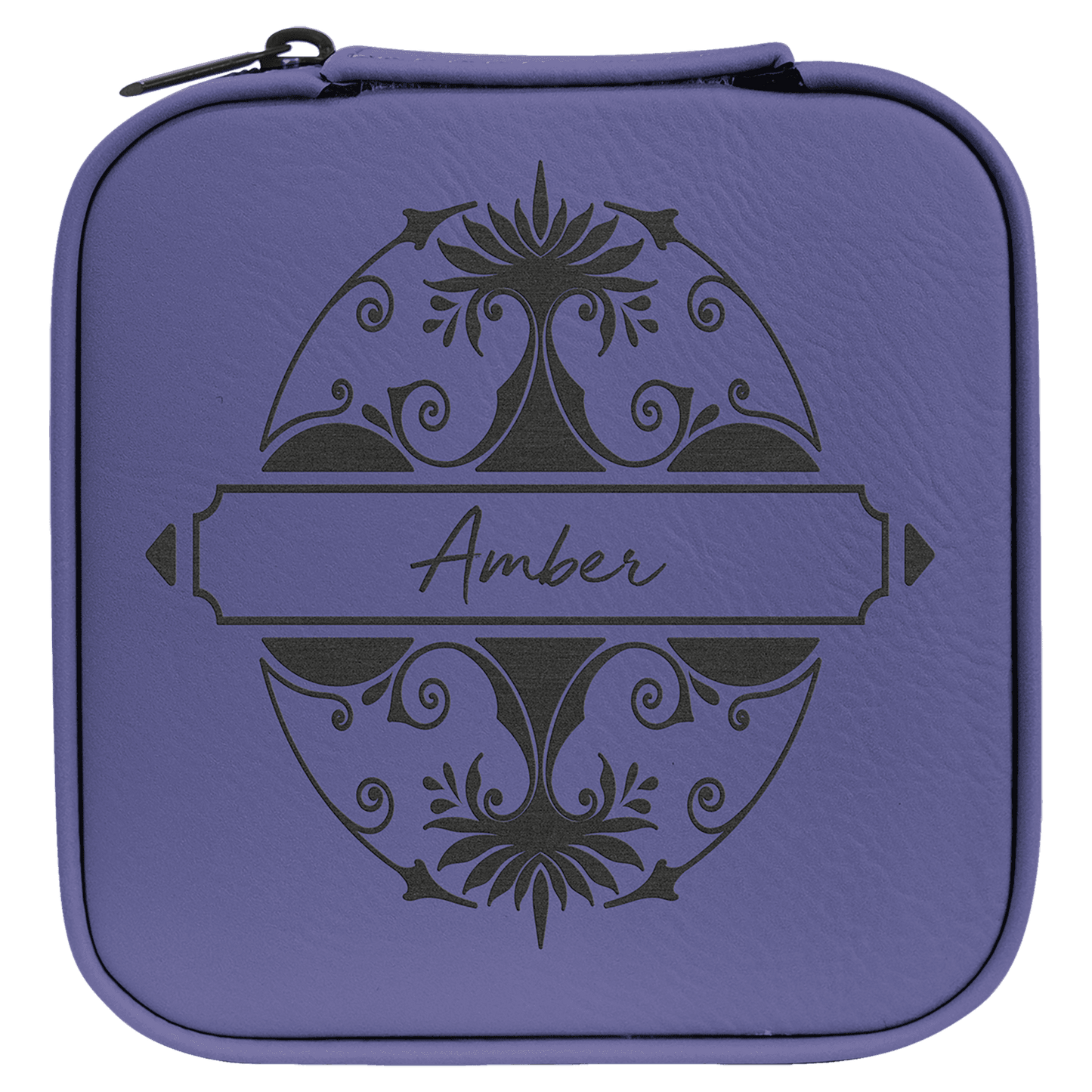 Purple/Black 4" X 4" Laserable Leatherette Travel Jewelry Box with Black Lining