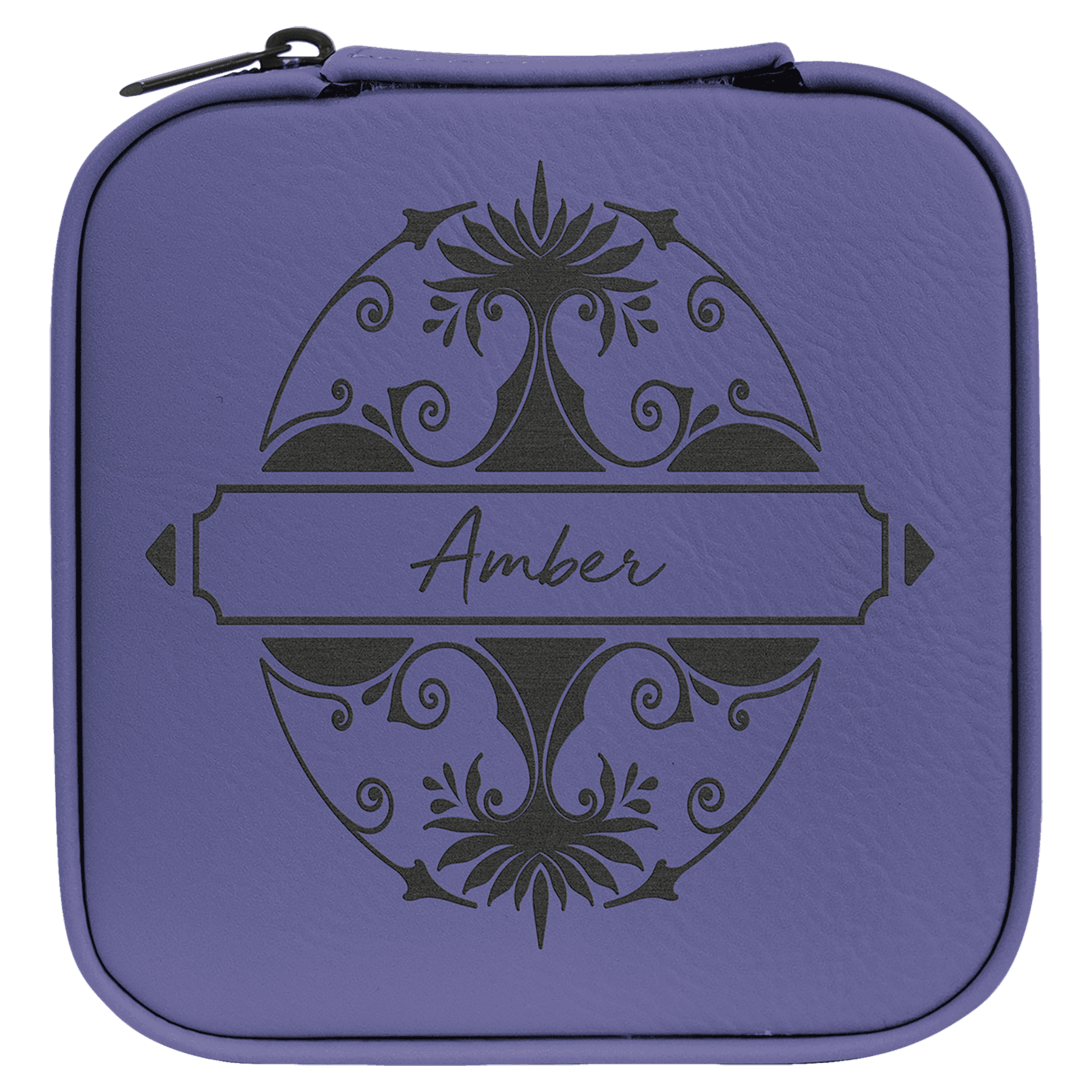 Purple/Black 4" X 4" Laserable Leatherette Travel Jewelry Box with Black Lining