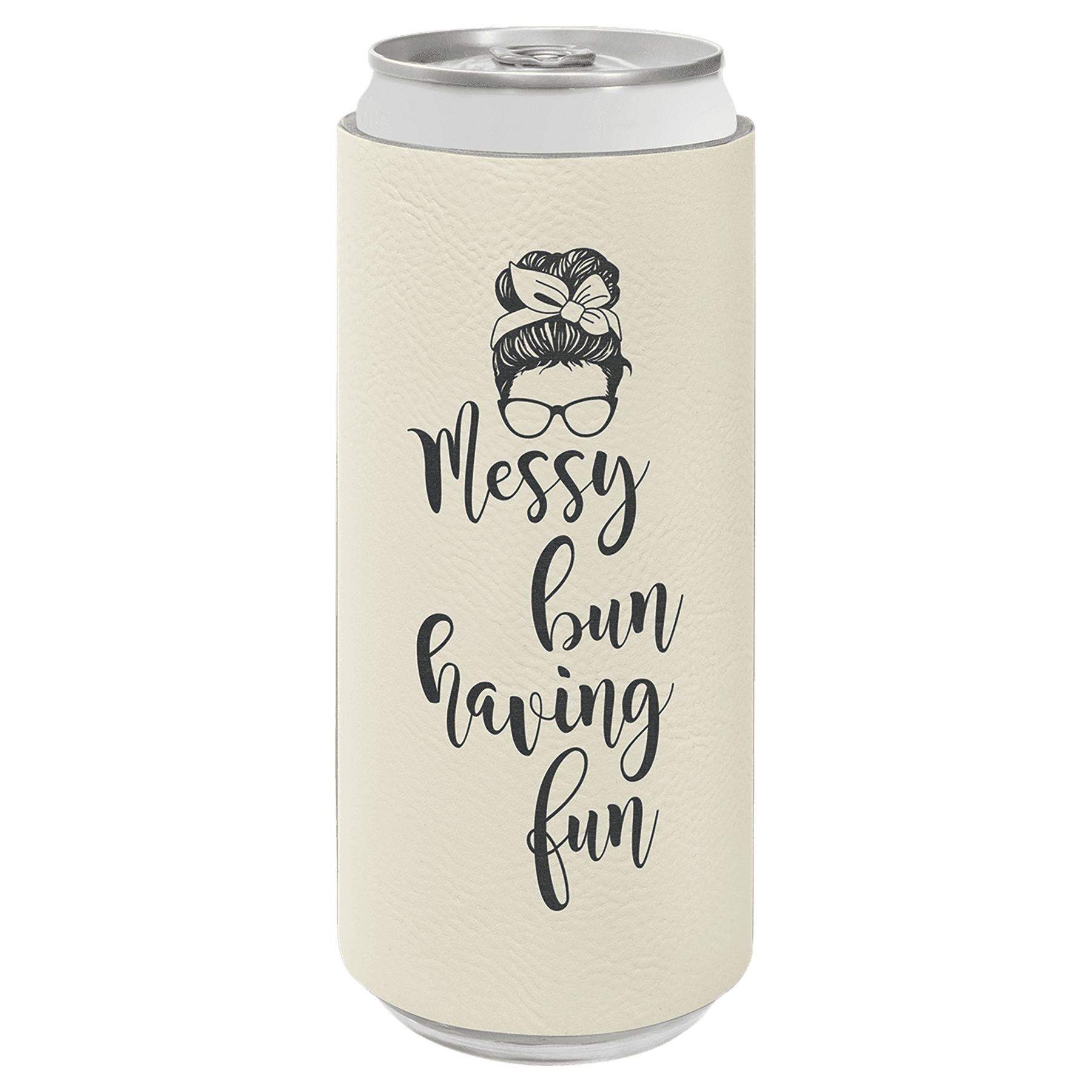 White 3 Laserable Leatherette Slim Beverage Holder