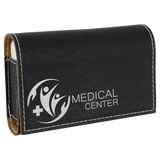 Black/Silver 4 3/4" x 3 1/8" Laserable Leatherette Pill Box