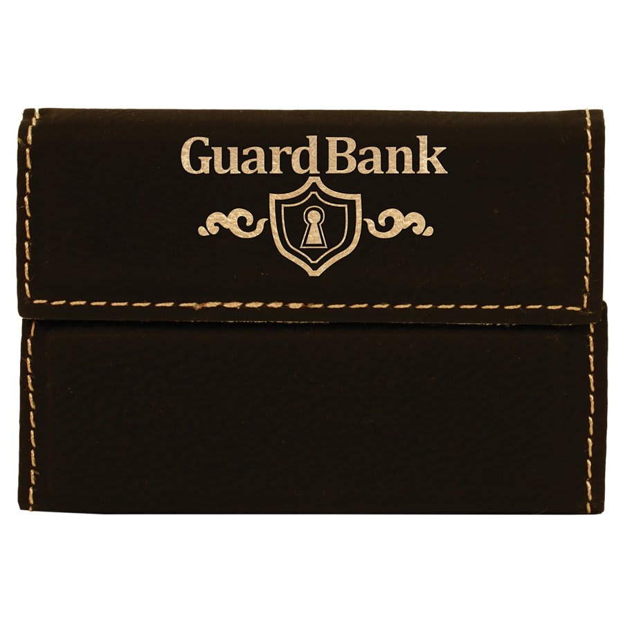 Black/Gold 3 3/4" x 2 3/4" Laserable Leatherette Hard Business Card Holder