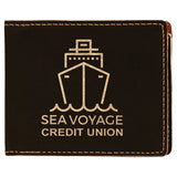 Black/Gold 4 1/2" x 3 1/2" Laserable Leatherette Bifold Wallet