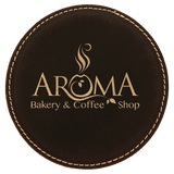 Black/Gold 4" Round Laserable Leatherette Coaster