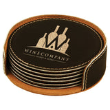 Black/Gold 4" Round Laserable Leatherette 6-Coaster Set