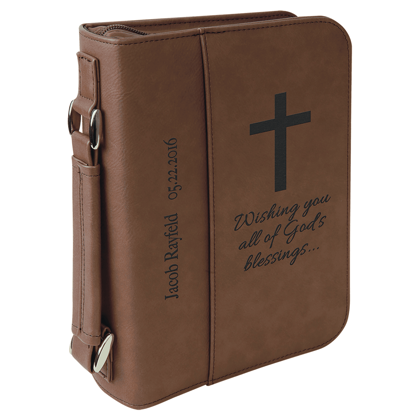 Dark Brown 6 3/4" x 9 1/4" Leatherette Book/Bible Cover with Handle & Zipper
