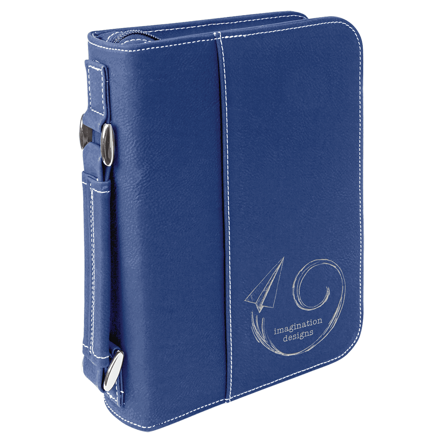 Blue/Silver 6 3/4" x 9 1/4" Leatherette Book/Bible Cover with Handle & Zipper