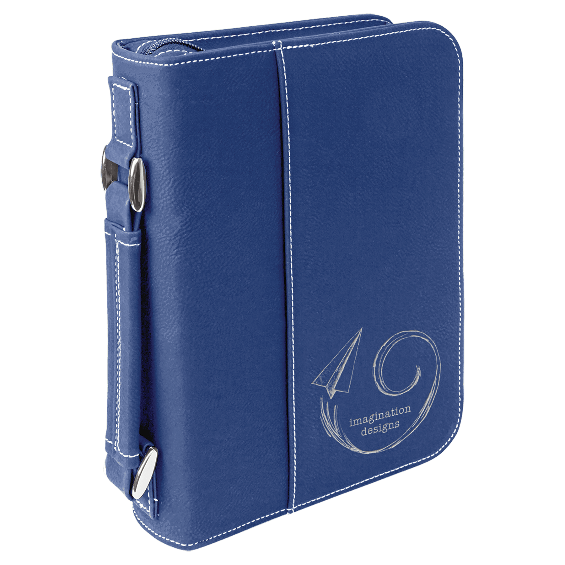 Blue/Silver 6 3/4" x 9 1/4" Leatherette Book/Bible Cover with Handle & Zipper