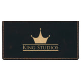 Black/Gold 6 3/4" x 3 1/2" Laserable Leatherette Checkbook Cover