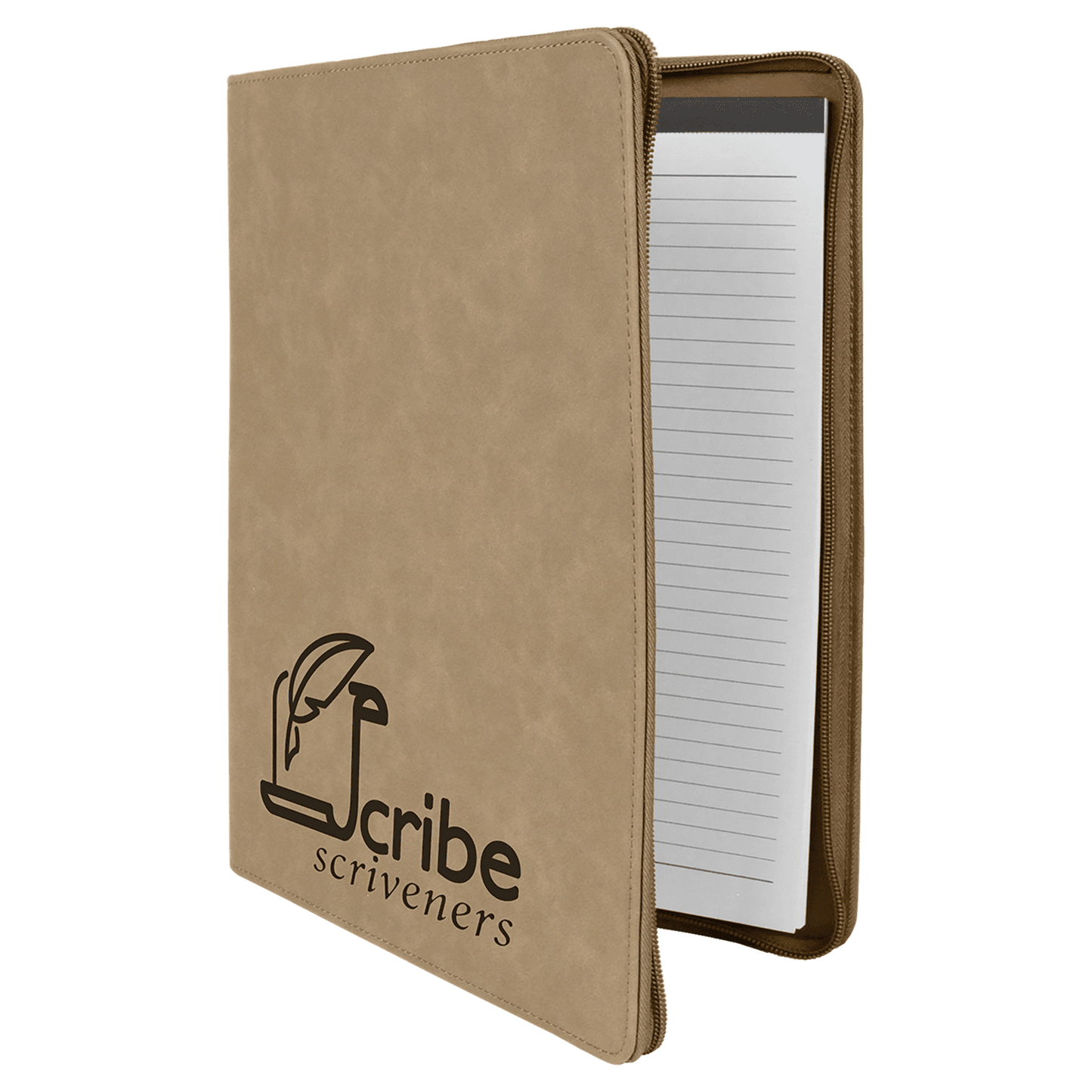 Light Brown 9 1/2" x 12" Light Brown w/ Zipper Laserable Leatherette Portfolio with Notepad