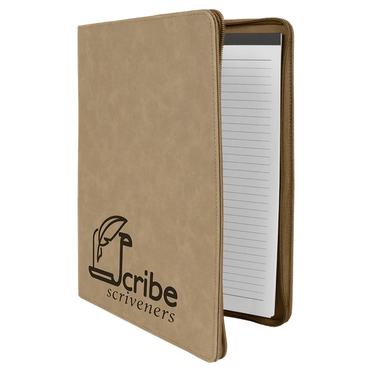 Light Brown 9 1/2" x 12" Light Brown w/ Zipper Laserable Leatherette Portfolio with Notepad
