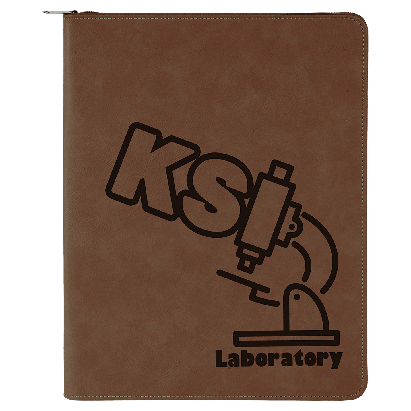 Dark Brown 9 1/2" x 12" Light Brown w/ Zipper Laserable Leatherette Portfolio with Notepad