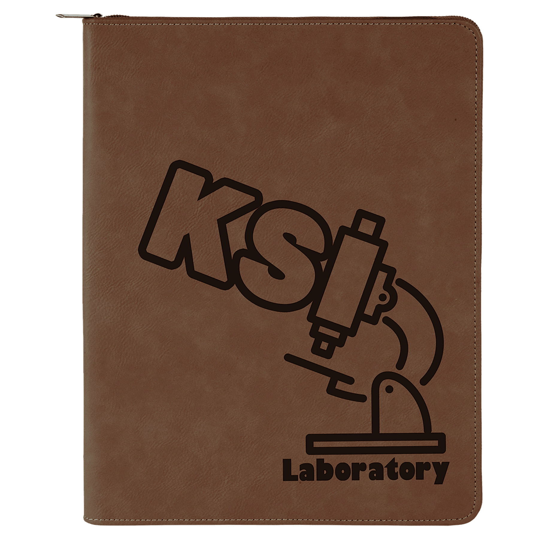 Dark Brown 9 1/2" x 12" Light Brown w/ Zipper Laserable Leatherette Portfolio with Notepad